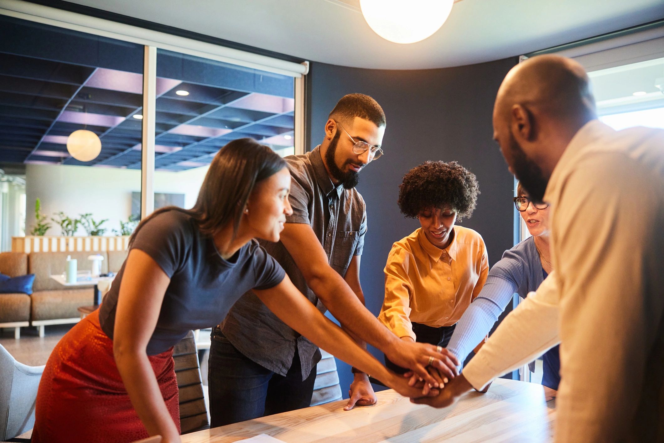 Collaborative business team gathered around a table