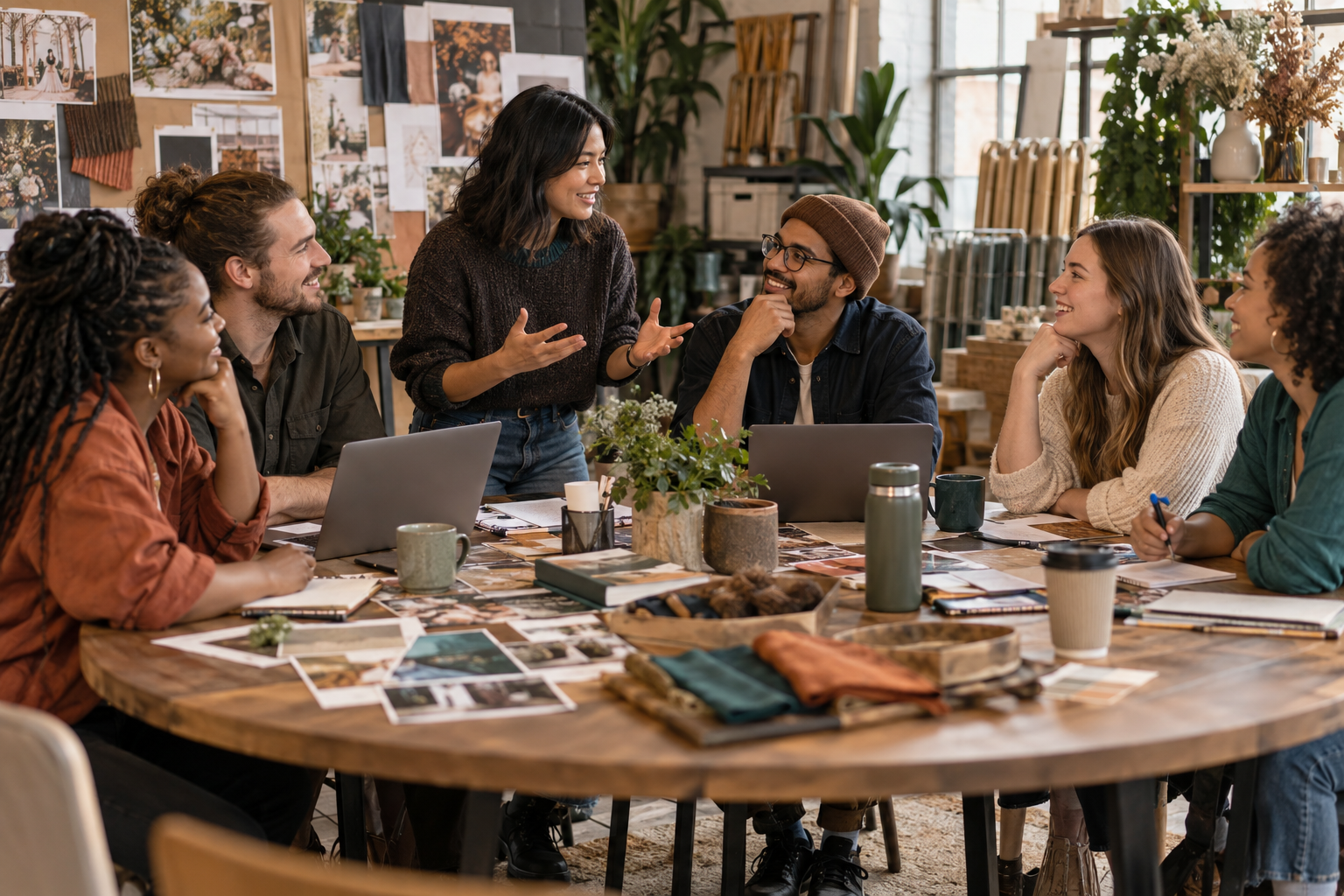 Young event professionals sharing ideas in a welcoming creative studio